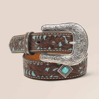 Fancy Tooled Overlay Belt Front